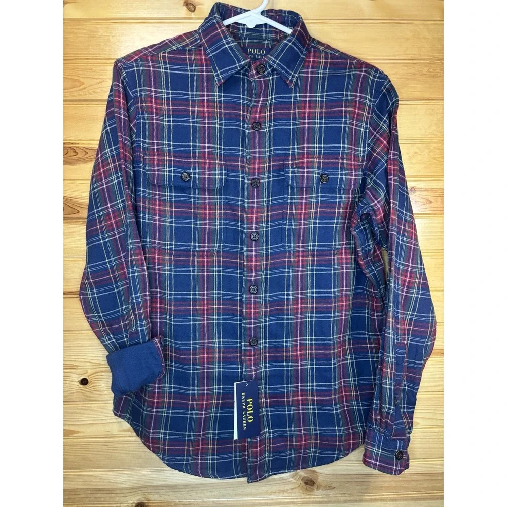 Polo Ralph Lauren Shirt Small Plaid Button Up Flannel Workshirt Pockets NWT $138
